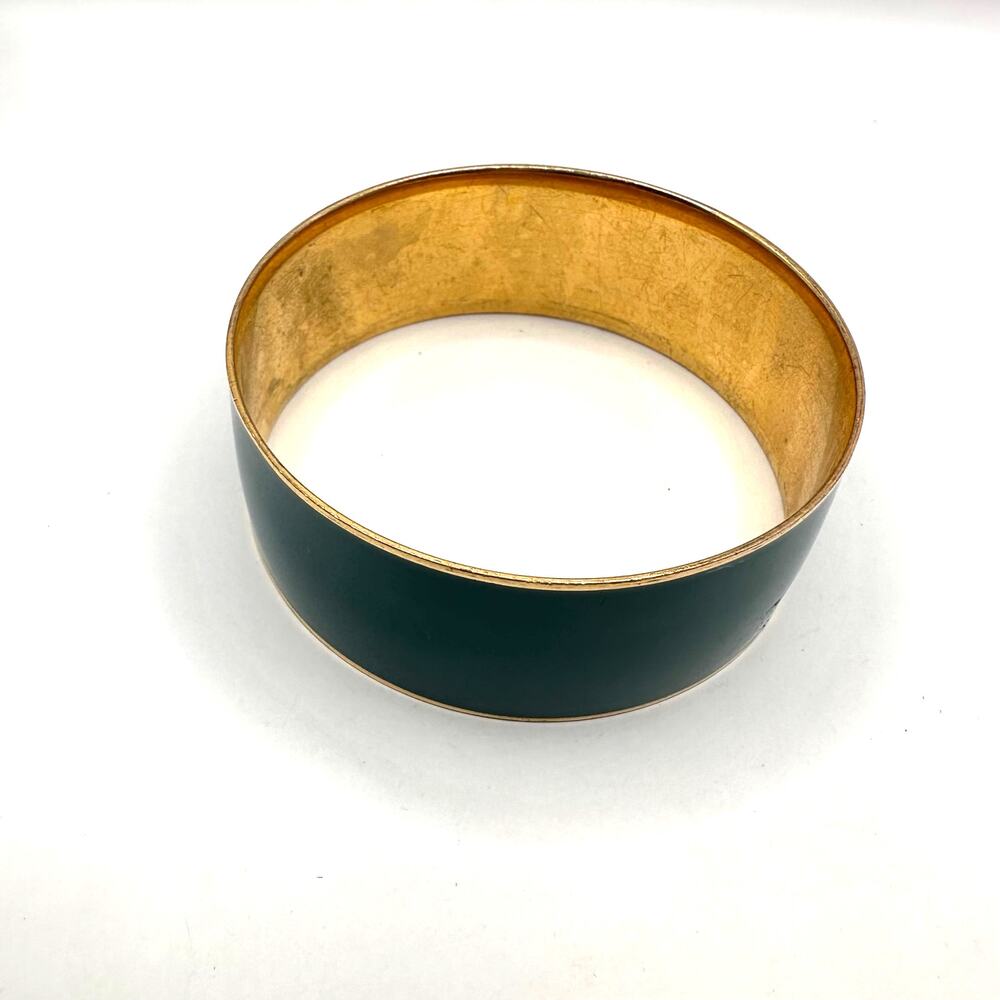 J Crew Green Gold Enamel Wide Bangle Bracelet Costume Preppy Classic Jewelry